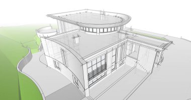 Arkaplanda mimari bina 3d illüstrasyon,