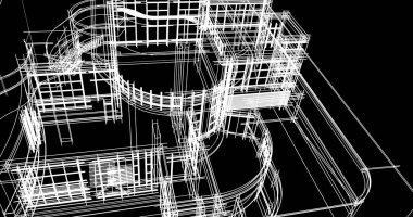 Arkaplanda mimari bina 3d illüstrasyon,