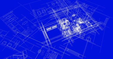 Binanın mimari 3d çizim çizim ev