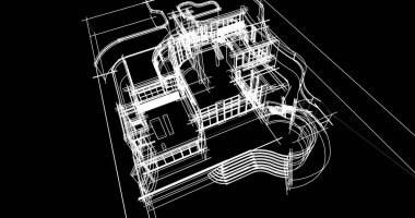 Arkaplanda mimari bina 3d illüstrasyon,