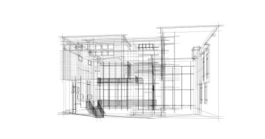 Arkaplanda mimari bina 3d illüstrasyon,