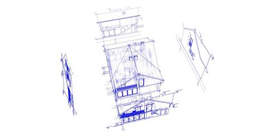 mimari çizimleri 3B illüstrasyon - illüstrasyon