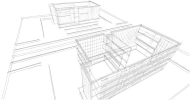 Binanın mimari 3d çizim çizim ev