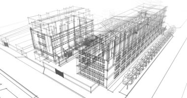 mimari çizimleri 3B illüstrasyon - illüstrasyon