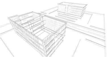 Binanın mimari 3d çizim çizim ev