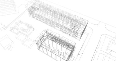 mimari çizimleri 3B illüstrasyon - illüstrasyon