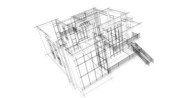 Arkaplanda mimari bina 3d illüstrasyon,