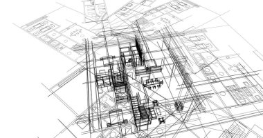 mimari çizimleri 3B illüstrasyon - illüstrasyon