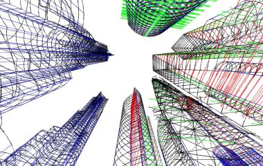 Binanın mimari 3d çizim çizim ev