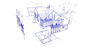 mimari çizimleri 3B illüstrasyon - illüstrasyon
