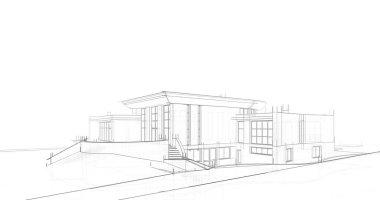 Arkaplanda mimari bina 3d illüstrasyon,