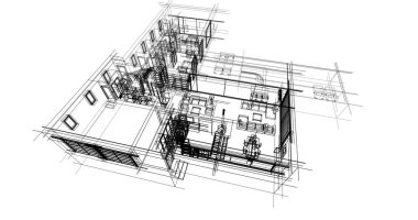 Ev kavramı kroki 3d çizim