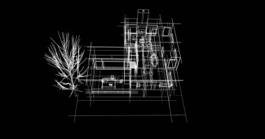 mimari çizimleri 3B illüstrasyon - illüstrasyon