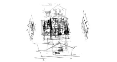 mimari çizimleri 3B illüstrasyon - illüstrasyon