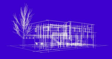 Binanın mimari 3d çizim çizim ev