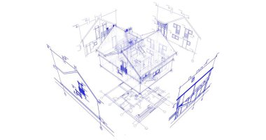 mimari çizimleri 3B illüstrasyon - illüstrasyon