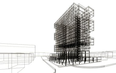 Binanın mimari 3d çizim çizim ev