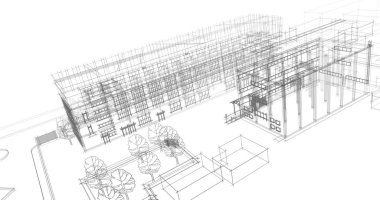 mimari çizimleri 3B illüstrasyon - illüstrasyon