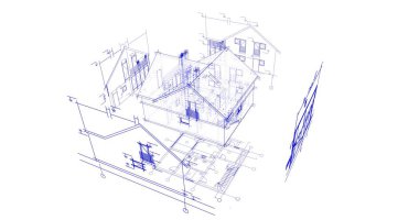 mimari çizimleri 3B illüstrasyon - illüstrasyon