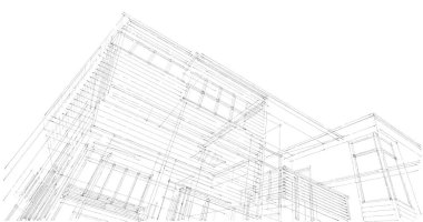 Arkaplanda mimari bina 3d illüstrasyon,