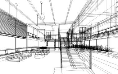 mimari çizimleri 3B illüstrasyon - illüstrasyon