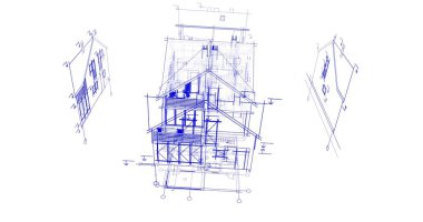 mimari çizimleri 3B illüstrasyon - illüstrasyon