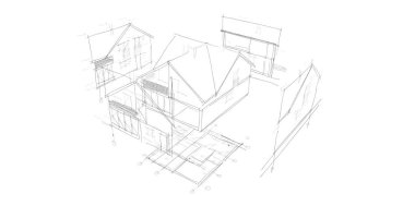 mimari çizimleri 3B illüstrasyon - illüstrasyon