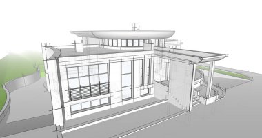 Arkaplanda mimari bina 3d illüstrasyon,