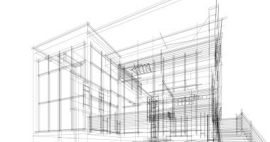 Arkaplanda mimari bina 3d illüstrasyon,