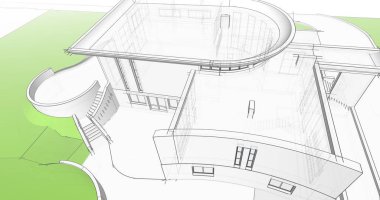 Arkaplanda mimari bina 3d illüstrasyon,