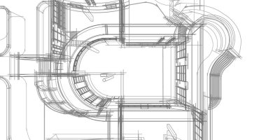 Arkaplanda mimari bina 3d illüstrasyon,