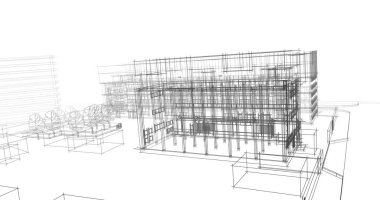 mimari çizimleri 3B illüstrasyon - illüstrasyon