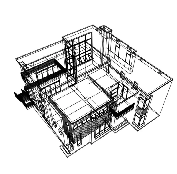 房子概念剪影3D — 图库照片