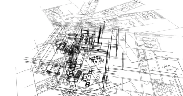 Edificio Casa Dibujo Arquitectónico Ilustración —  Fotos de Stock