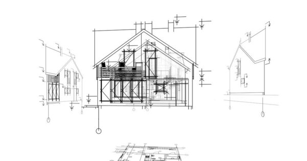 House building architectural drawing 3d illustration