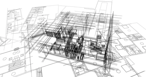 Binanın mimari 3d çizim çizim ev