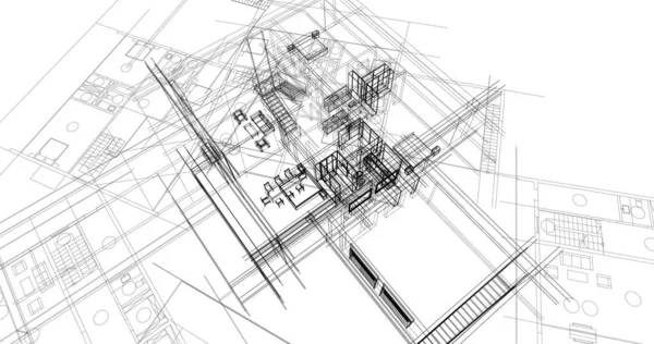 Edifício Casa Desenho Arquitetônico Ilustração — Fotografia de Stock