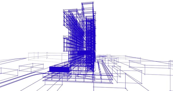 建筑图纸3D — 图库照片