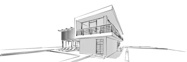 Edificio Casa Dibujo Arquitectónico Ilustración — Foto de Stock