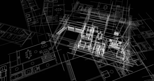 建筑图纸3D — 图库照片