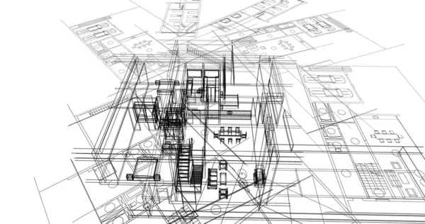 Huis Gebouw Architecturale Tekening Illustratie — Stockfoto