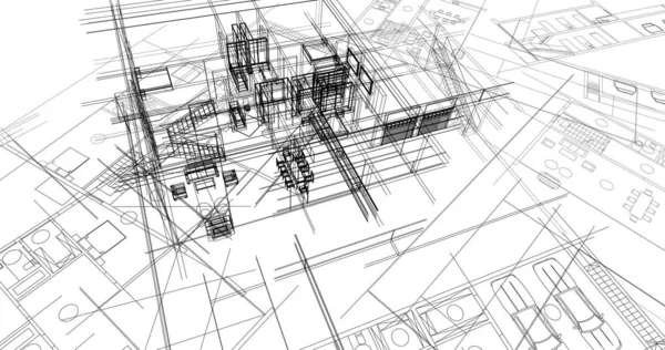 Binanın mimari 3d çizim çizim ev