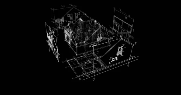 建筑图纸3D — 图库照片