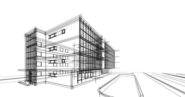 Edificio Casa Dibujo Arquitectónico Ilustración — Foto de Stock