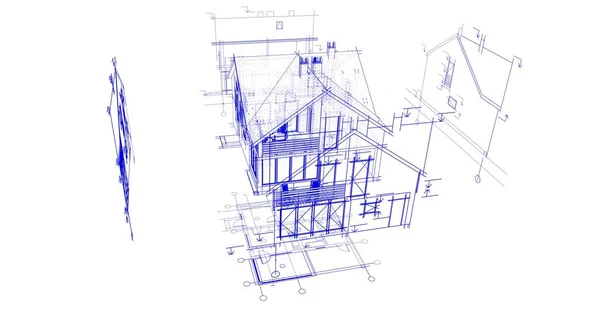 建筑图纸3D — 图库照片