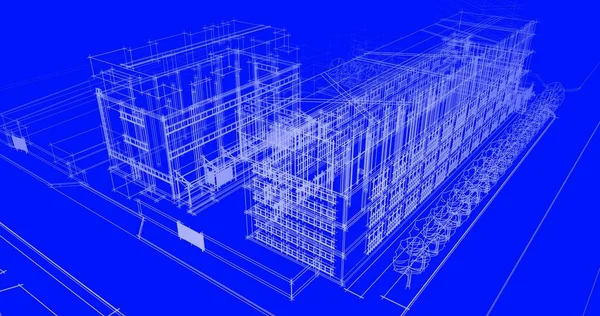 建筑图纸3D — 图库照片