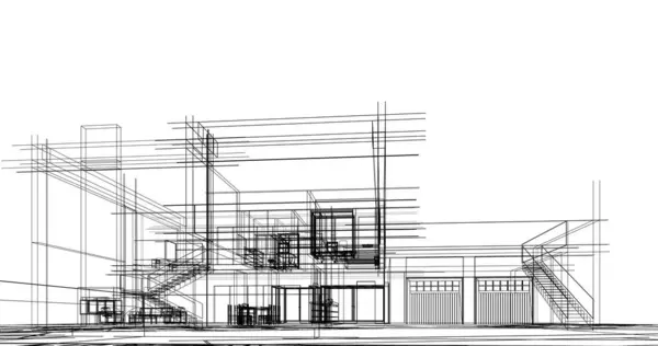 建筑图纸3D — 图库照片