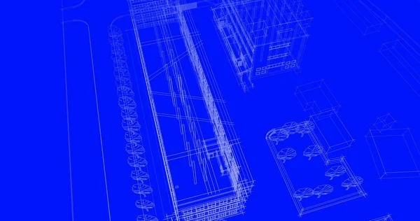 建筑图纸3D — 图库照片