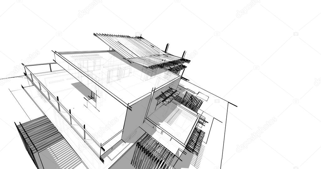 House concept sketch 3d illustration