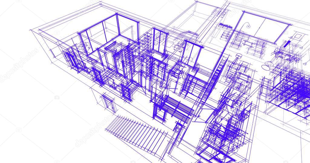 House concept sketch 3d illustration